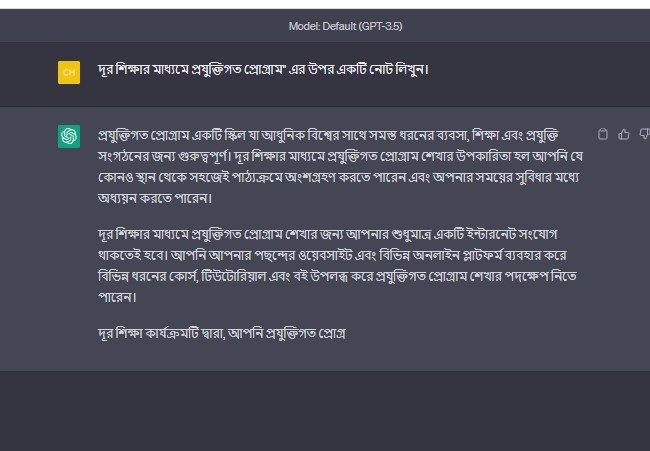 Chat-GPT not completein Regional Language Bengali